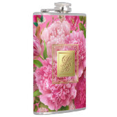 Roze en groene bloemige monogram feestfles heupfles (Rechts)