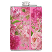 Roze en groene bloemige monogram feestfles heupfles (Achterkant)