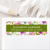 Roze en groene bloemige retouradreslabels etiket (Insitu)