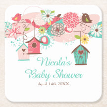 Roze en groene bloemige vogelkooien baby shower