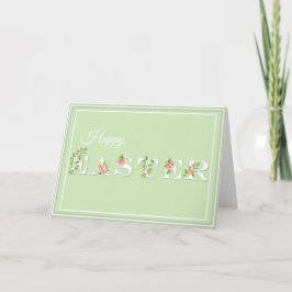 Roze en groene bloemige vrolijke Pasen wenskaart Kaart