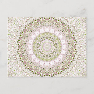 Roze en groene bloemrijke mandala-patroonontwerp briefkaart