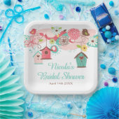 Roze en groene bloemstukken bruidsfeest vogelkooie papieren bordje (Feest)