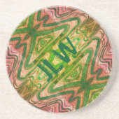 Roze en groene Boho-zandsteen met Initialen Zandsteen Onderzetter (Voorkant)