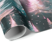 Roze en groene bomen moderne kerst cadeaupapier (Rol Hoek)