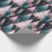 Roze en groene bomen moderne kerst cadeaupapier (Hoek)