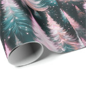 Roze en groene bomen moderne kerst cadeaupapier (Rol Hoek)