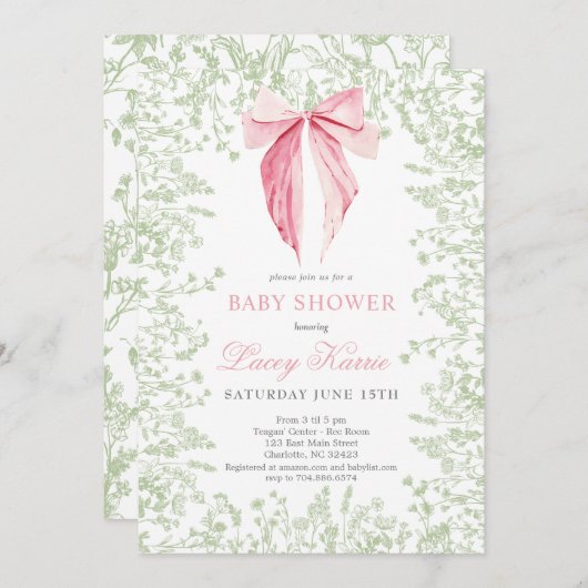Roze en groene boog Baby shower uitnodiging (Voorkant / Achterkant)
