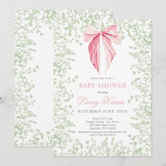 Roze en groene boog Baby shower uitnodiging (Voorkant / Achterkant)