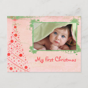 Roze en Groene Boom Eerste Kerstfoto Briefkaart