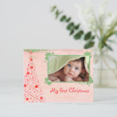Roze en Groene Boom Eerste Kerstfoto Briefkaart (Staand voorkant)