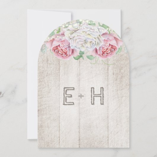 Roze en groene bosbouw Uitnodiging tot bruiloft (Achterkant)