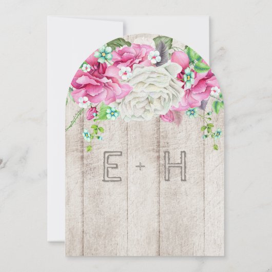 Roze en groene bosbouw Uitnodiging tot bruiloft (Achterkant)