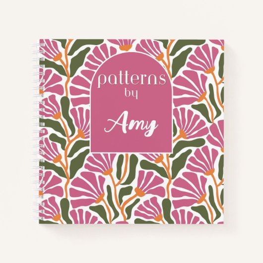 Roze en Groene Botanische Patroon Schetsboek Notitieboek (Voorkant)