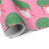 Roze en groene boxwood kerst cadeaupapier (Rol Hoek)