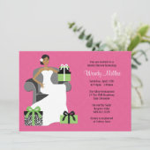 Roze en Groene Bridal Uitnodiging (Staand voorkant)