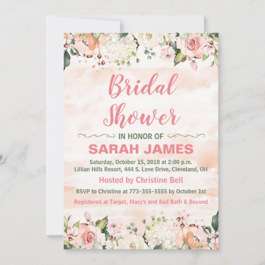 Roze en Groene Bridal Uitnodiging (Voorkant)