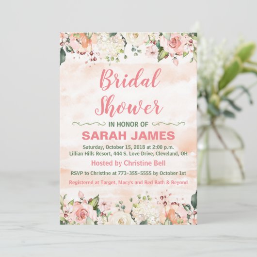 Roze en Groene Bridal Uitnodiging (Staand voorkant)