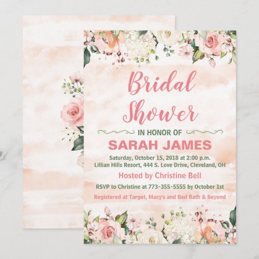 Roze en groene bruidsuitnodiging feestdagenkaart (Voorkant / Achterkant)