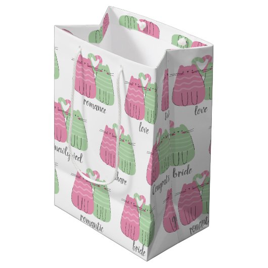 Roze en groene bruiloft medium cadeauzakje (Voorkant Gekanteld)