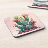 Roze en Groene cactus Illustratie Bier Onderzetter (Linkerzijde)