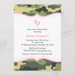 Roze en groene Camo Girl Baby shower Kaart