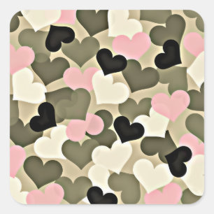 Roze en groene Camo Hearts Stickers