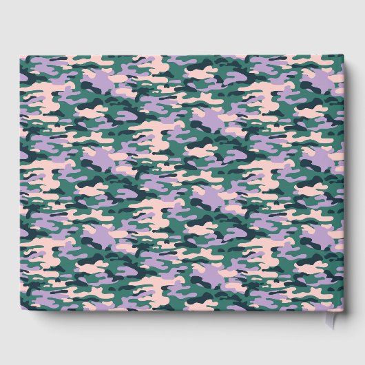 Roze en groene camouflage bruiloft gastenboek (Achterkant)