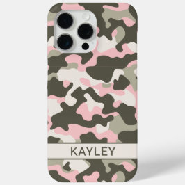 Roze en groene camouflage gepersonaliseerd iPhone 15 pro max hoesje