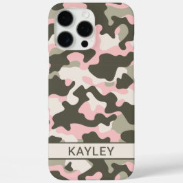 Roze en groene camouflage gepersonaliseerd iPhone 16 pro max hoesje