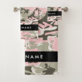 Roze en Groene Camouflage Jouw naam Personaliseren Bad Handdoek (Insitu)