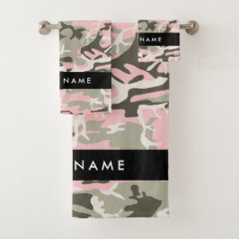 Roze en Groene Camouflage Jouw naam Personaliseren Bad Handdoek