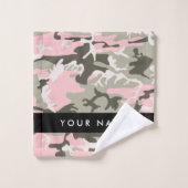 Roze en Groene Camouflage Jouw naam Personaliseren Bad Handdoek (Wasdoekje)