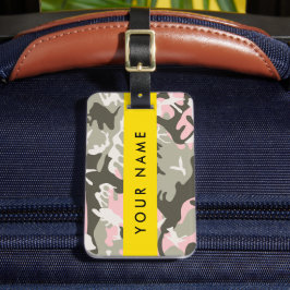 Roze en Groene Camouflage Jouw naam Personaliseren Bagagelabel