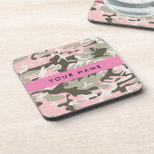 Roze en Groene Camouflage Jouw naam Personaliseren Bier Onderzetter (Linkerzijde)