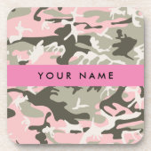 Roze en Groene Camouflage Jouw naam Personaliseren Bier Onderzetter (Voorkant)