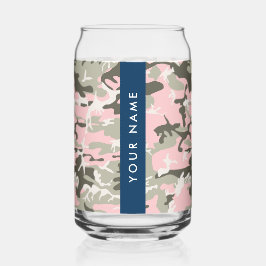Roze en Groene Camouflage Jouw naam Personaliseren Blikvorm Glas