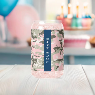 Roze en Groene Camouflage Jouw naam Personaliseren Blikvorm Glas