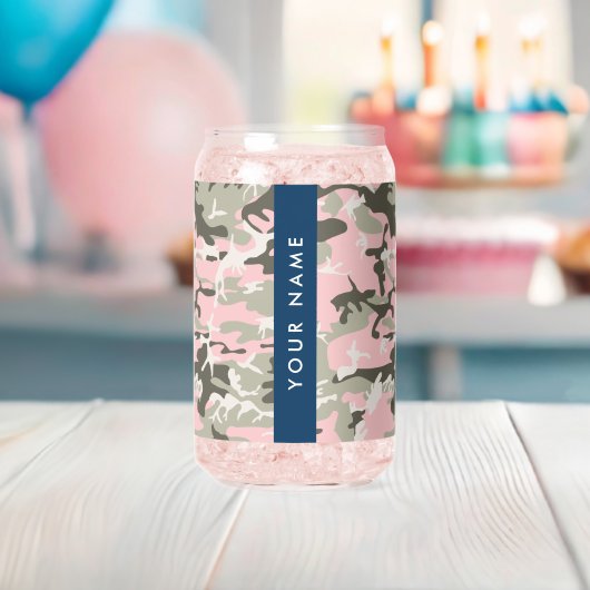 Roze en Groene Camouflage Jouw naam Personaliseren Blikvorm Glas (Insitu (Baby Shower))
