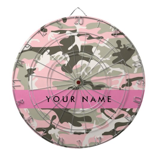 Roze en Groene Camouflage Jouw naam Personaliseren Dartbord (Voorkant)