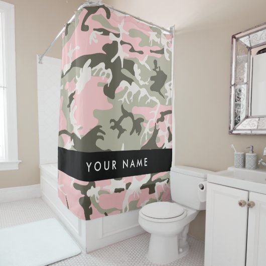 Roze en Groene Camouflage Jouw naam Personaliseren Douchegordijn (In situ)