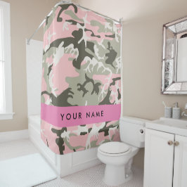 Roze en Groene Camouflage Jouw naam Personaliseren Douchegordijn