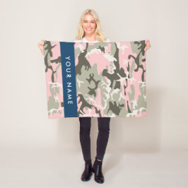 Roze en Groene Camouflage Jouw naam Personaliseren Fleece Deken