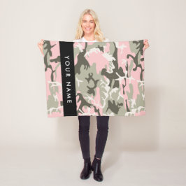 Roze en Groene Camouflage Jouw naam Personaliseren Fleece Deken