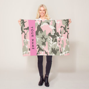 Roze en Groene Camouflage Jouw naam Personaliseren Fleece Deken