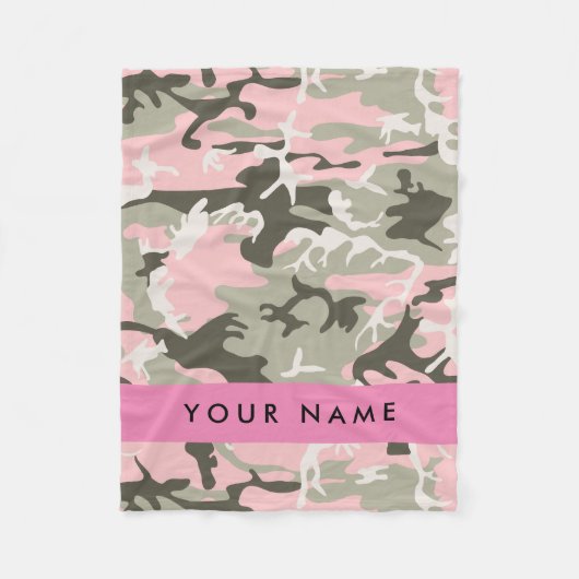 Roze en Groene Camouflage Jouw naam Personaliseren Fleece Deken (Voorkant)
