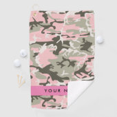 Roze en Groene Camouflage Jouw naam Personaliseren Golfhanddoek (Insitu)