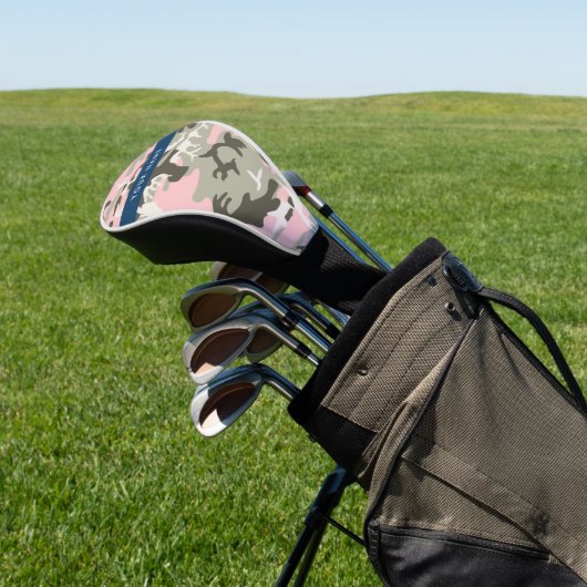 Roze en Groene Camouflage Jouw naam Personaliseren Golfheadcover (Insitu)