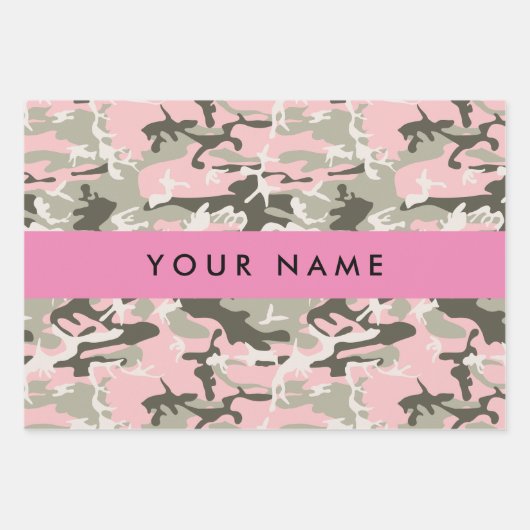 Roze en Groene Camouflage Jouw naam Personaliseren Inpakpapier Vel (Voorkant)