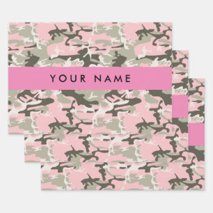 Roze en Groene Camouflage Jouw naam Personaliseren Inpakpapier Vel